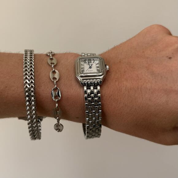 Retro White Square Face Quartz Watch Unisex Stainless Steel 8.5" New - Picture 3 of 7